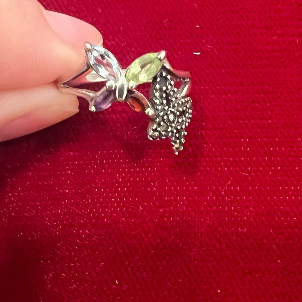 Vintage gemstone butterfly sterling silver ring - Picture 3 of 3